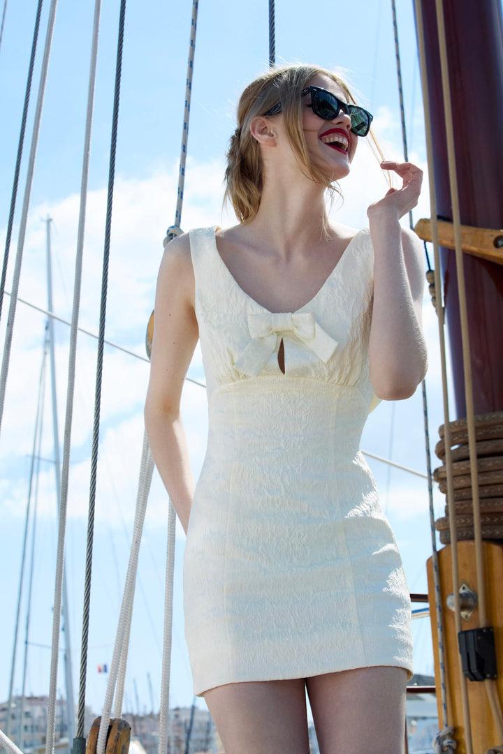 Rosie Jacquard Mini Dress — Cream Product Image