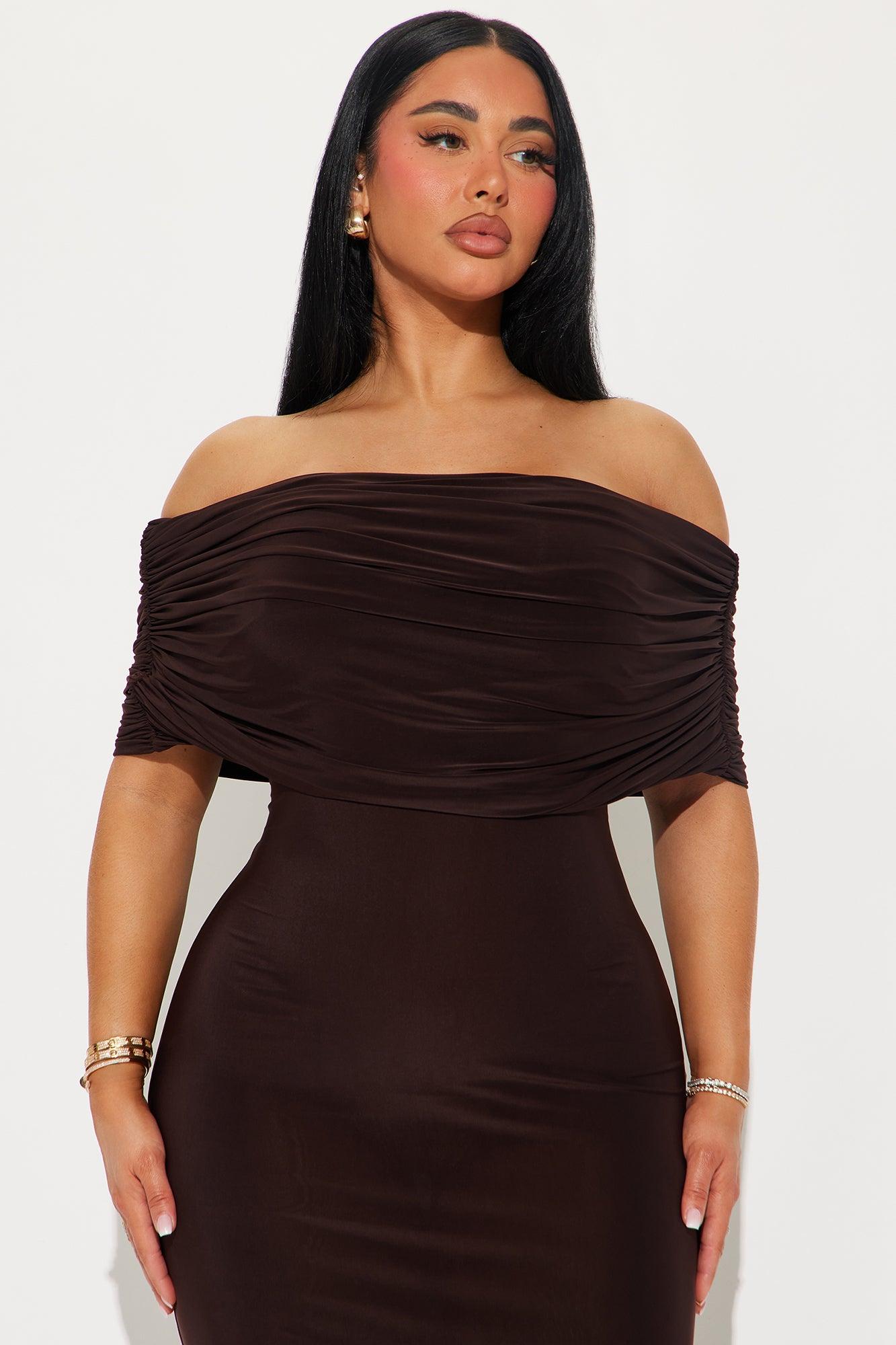 Hannah Off Shoulder Maxi Dress - Chocolate Product Image