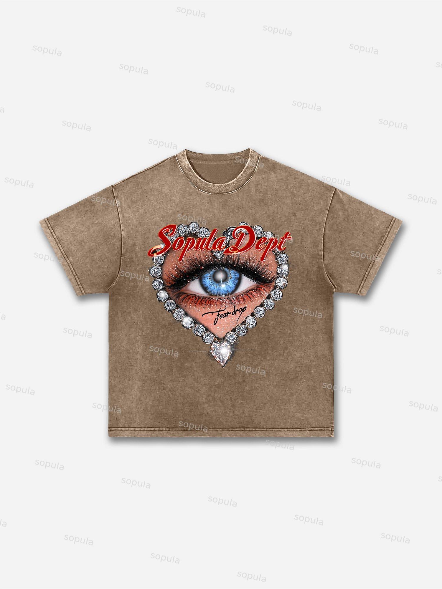 Diamond Teardrop Graphic Print Acid Wash T-shirt Product Image