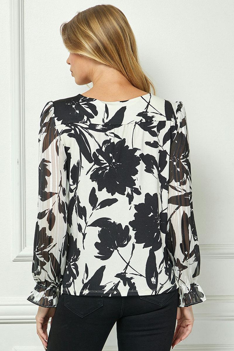 Bubble Hem 3/4 Tie Sleeve Blouse - Eggshell Product Image