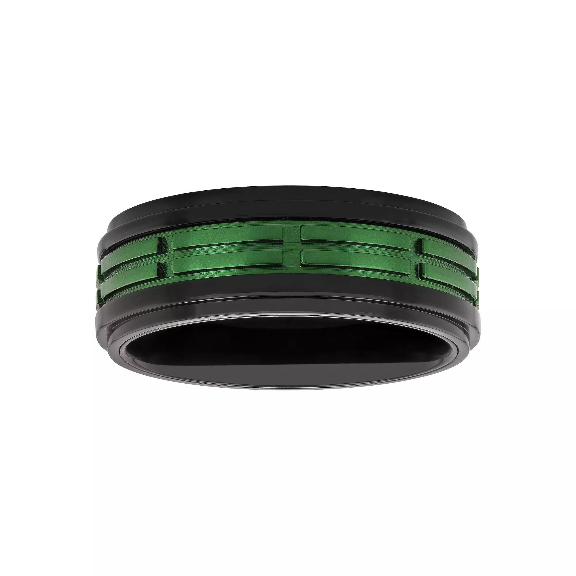 Steel Nation Men's Black & Green Stainless Steel Treaded Wedding Band,  Product Image