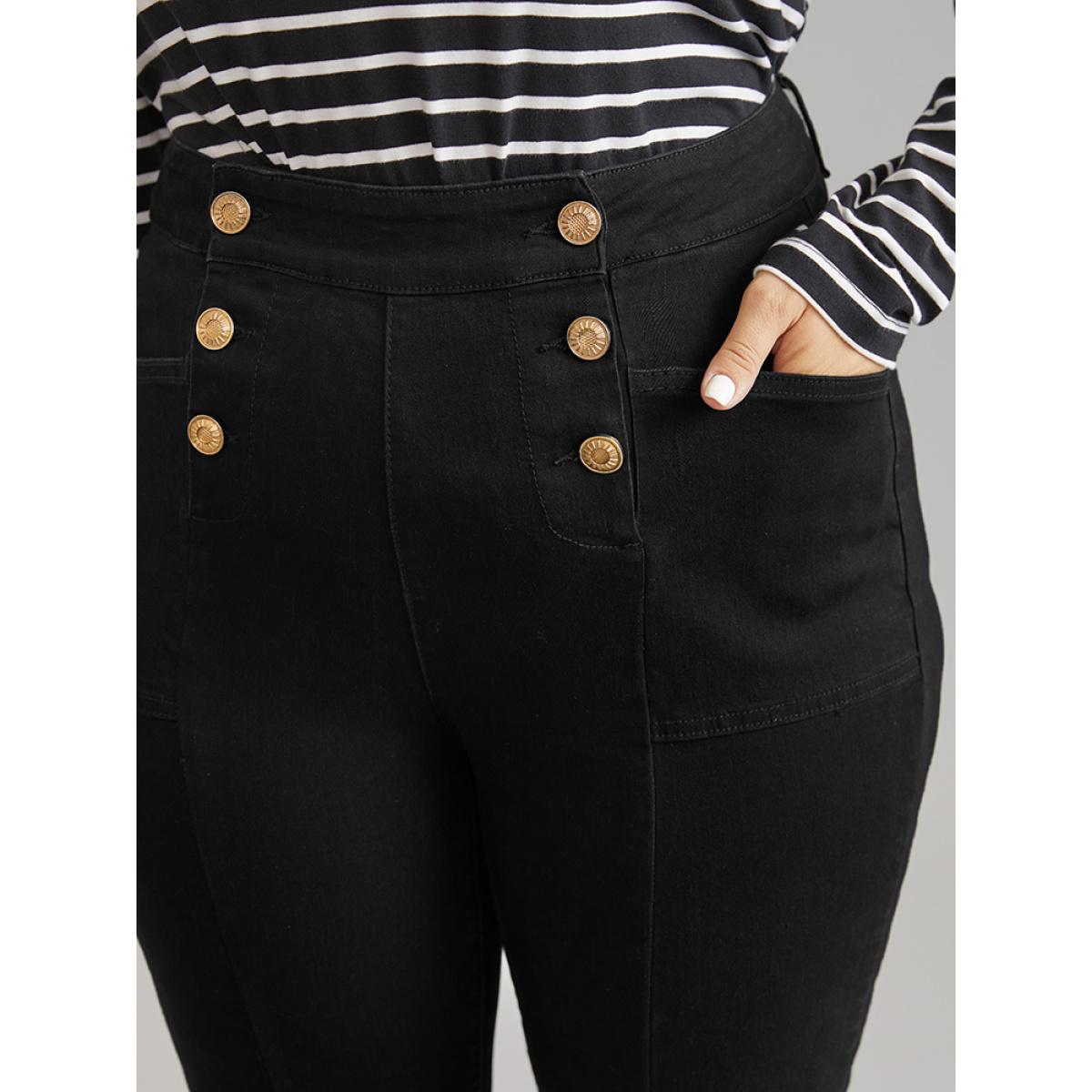 Plus Size High Stretch Skinny Metal Detail Jeans Women Black Casual Plain Plain High stretch Pocket Jeans BloomChic 14/1X Product Image