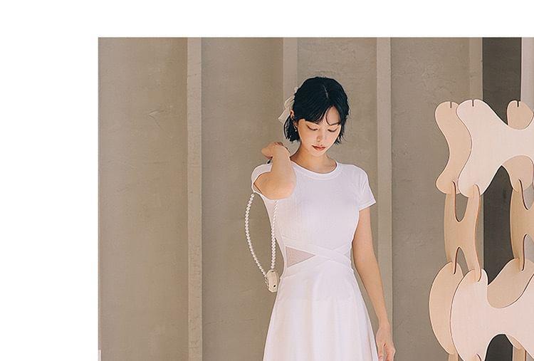 Short-Sleeve Open Back Swim Dress Product Image