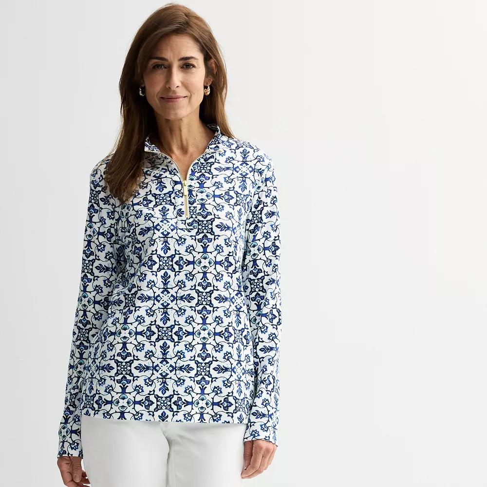 Women's Croft & Barrow® Quarter-Zip Stand Collar Pullover, Size: Small, Blue Mosaic Medallion Product Image