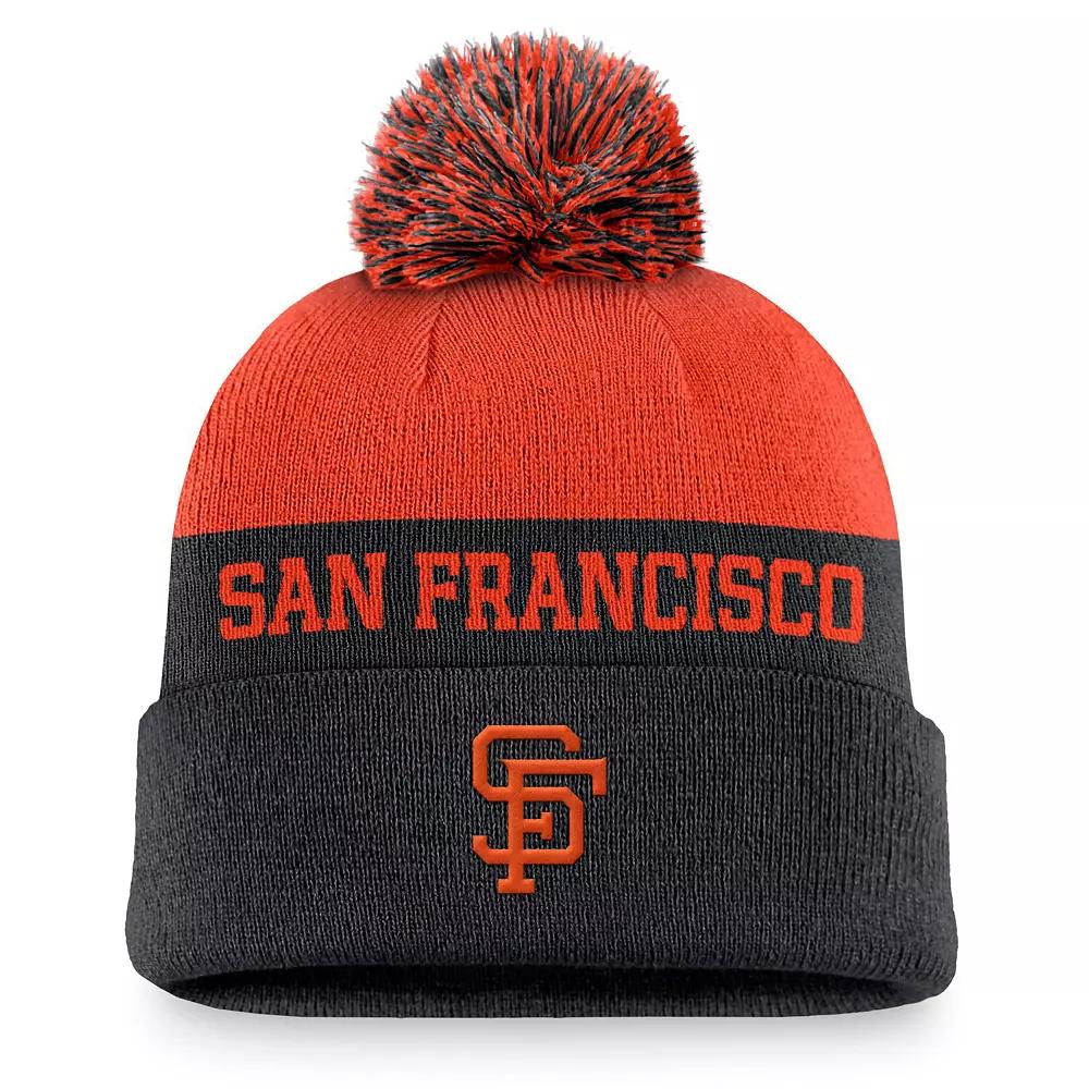 Men's Nike Black San Francisco Giants Rewind Peak Cuffed Knit Hat with Pom Product Image