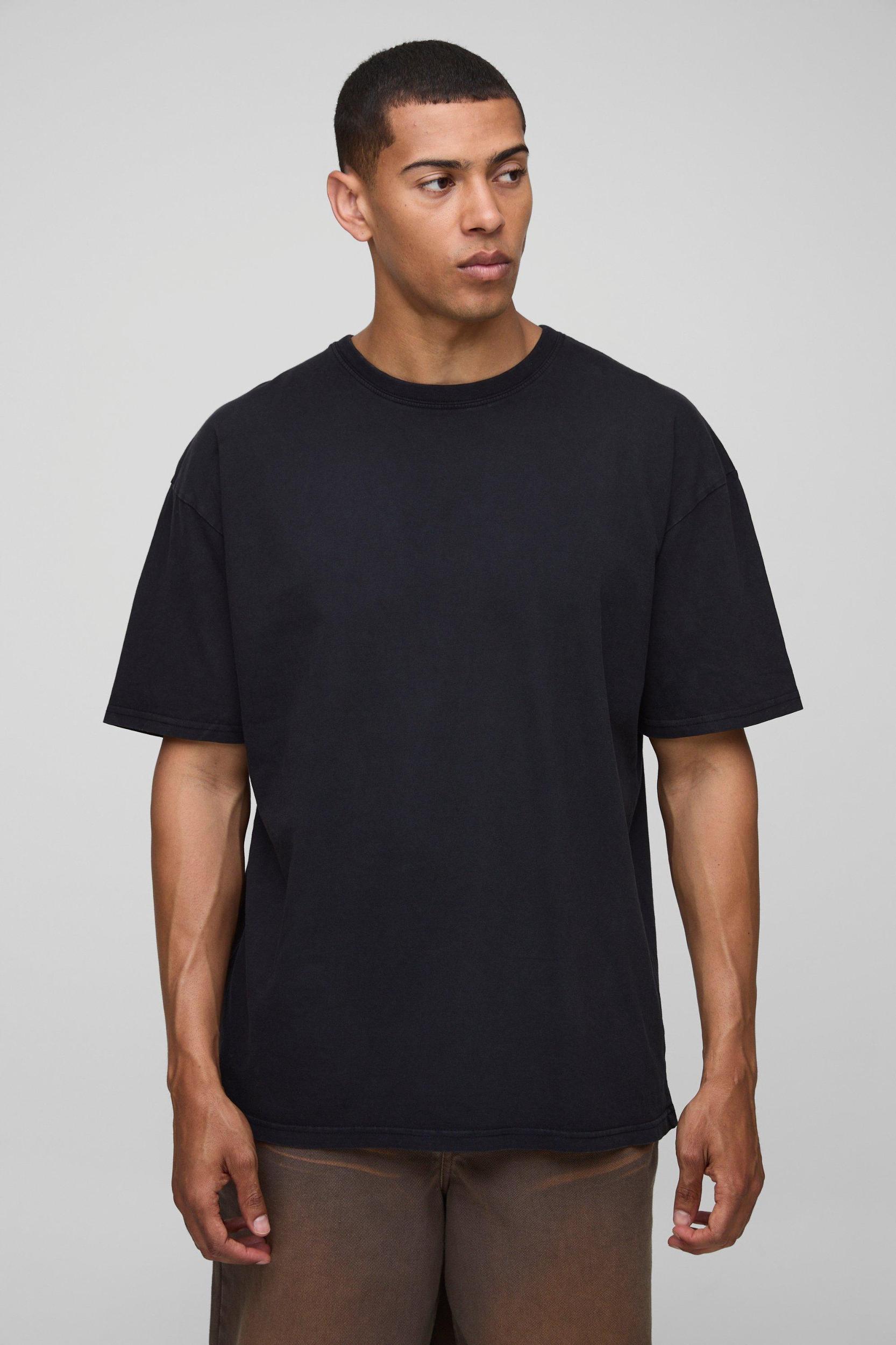 Black Oversized Washed Skull Biker Graphic T-Shirt | boohooMAN USA Product Image