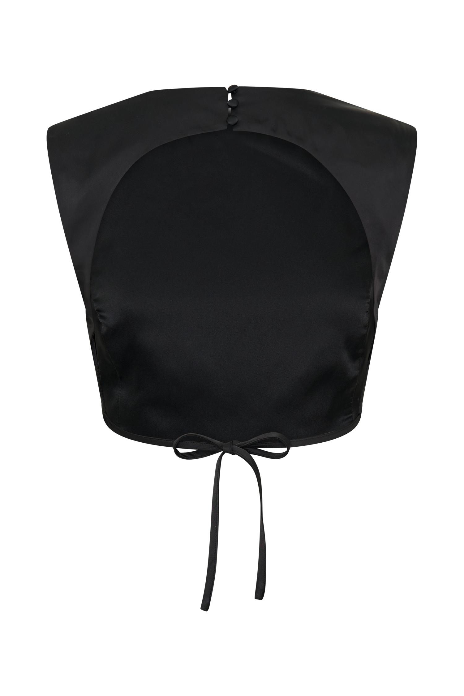 Viviana Satin Sleeveless Crop Top - Black Product Image