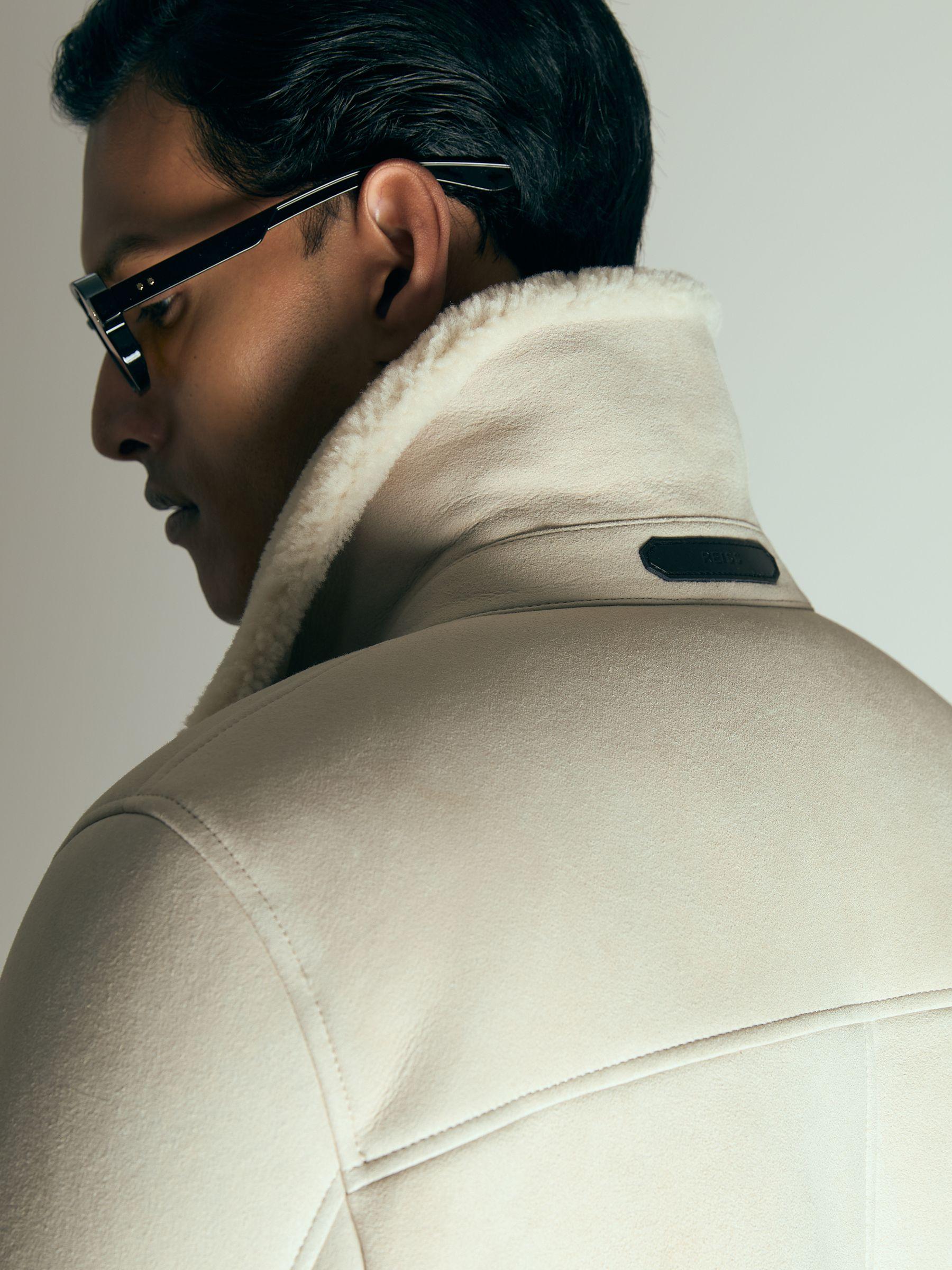 Atelier Suede Zip-Through Shearling Jacket in Off White Product Image