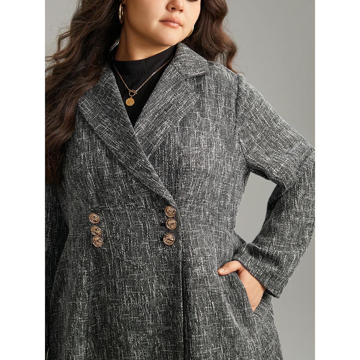 Plus Size Tweed Double Breasted Pocket Lapel Collar Coat Women Gray Casual Double-Breasted Ladies Dailywear Winter Coats BloomChic 10/M Product Image