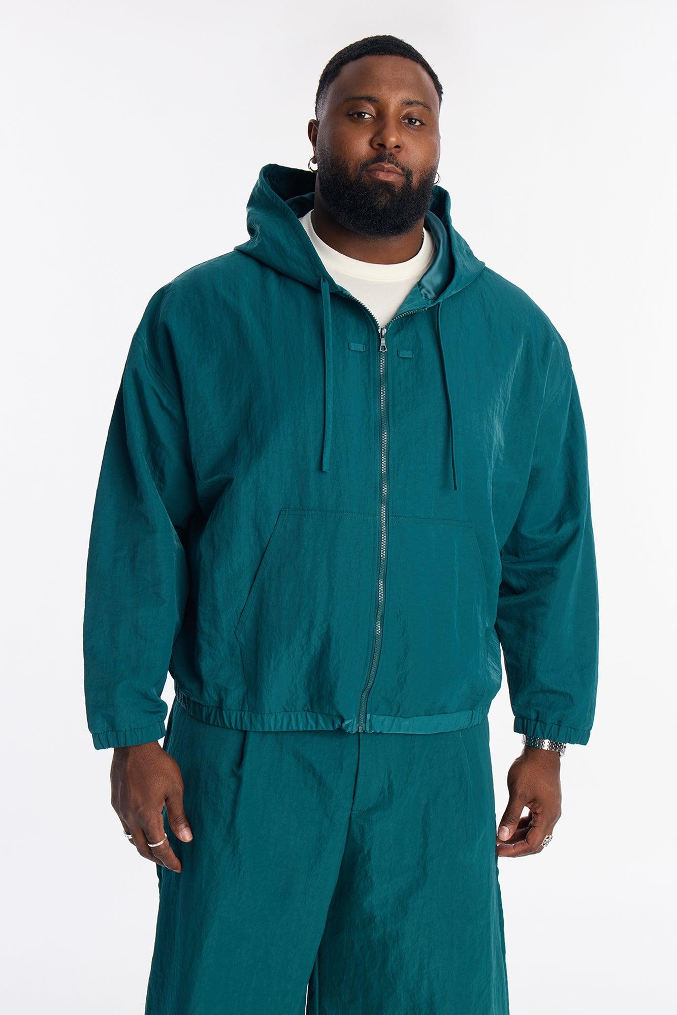 Cropped Hooded Tech Jacket - Teal Male Product Image