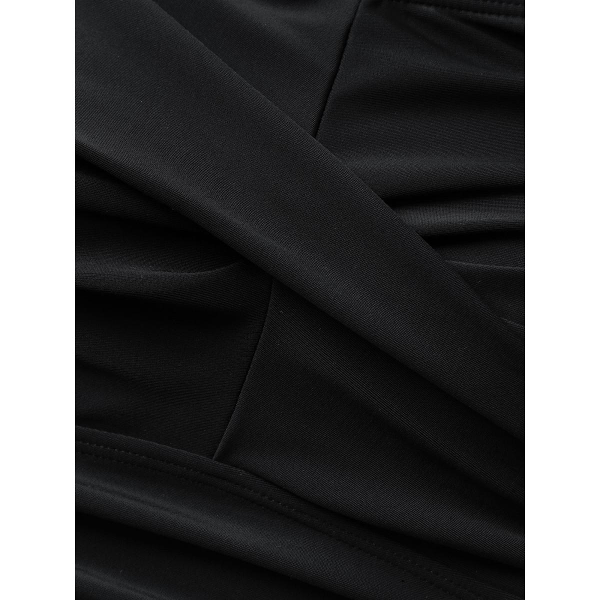 Plus Size Twist Front Ruched Ruffled Swim Dress Women's Swimwear Black Resort Bodycon Heart neckline High stretch Curve Swim Dresses BloomChic 26/4X Product Image