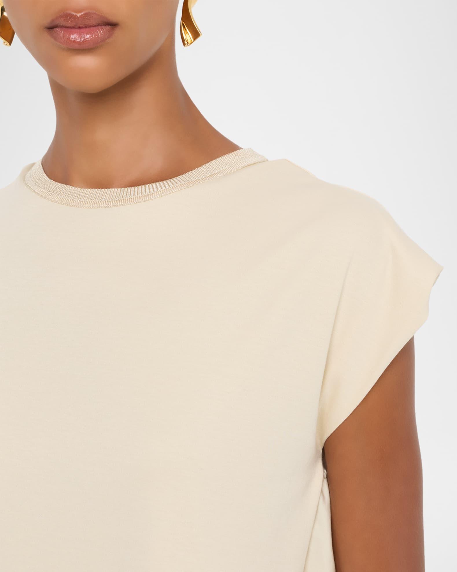 Cap-Sleeve Cotton Jersey & Poplin Ruffle Tee Product Image
