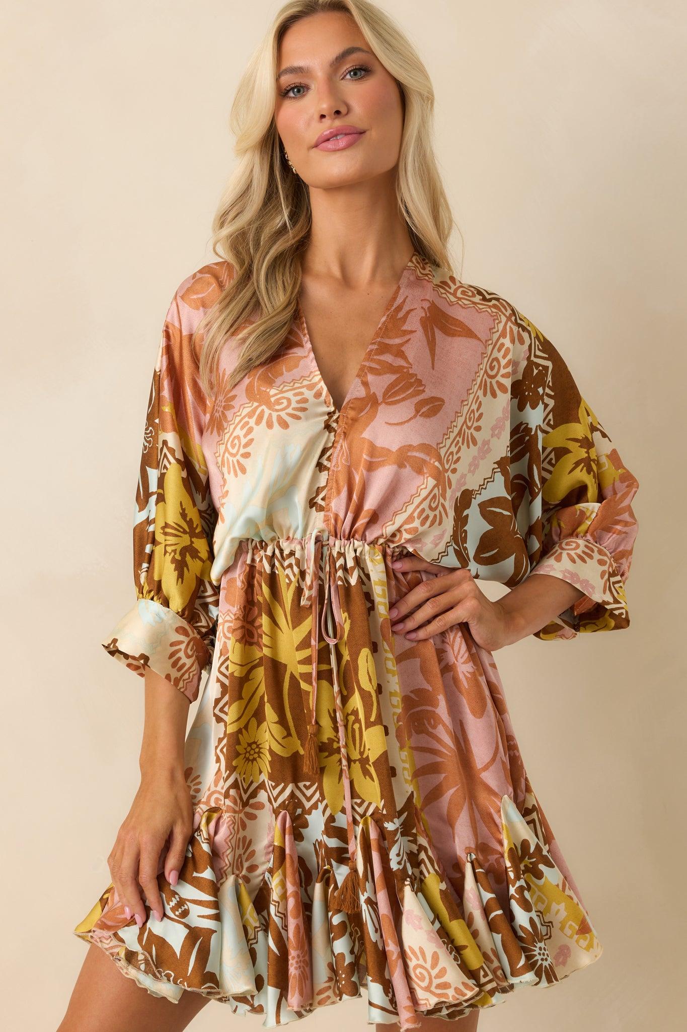 I'll Lead The Way Pink Coral Patchwork Print Mini Dress L / Coral Product Image