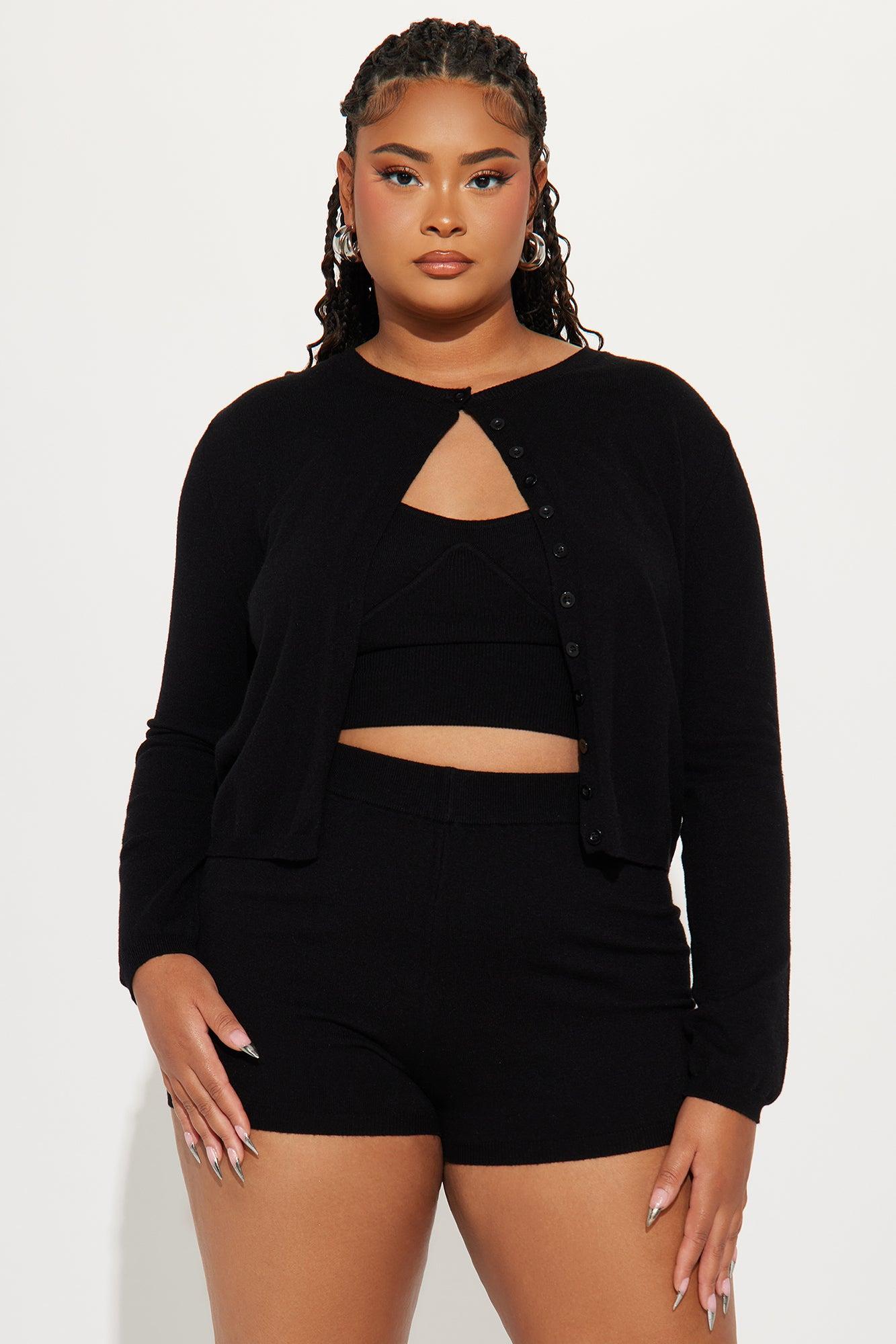 Cutesy Vibe 3 Piece Sweater Short Set - Black Product Image
