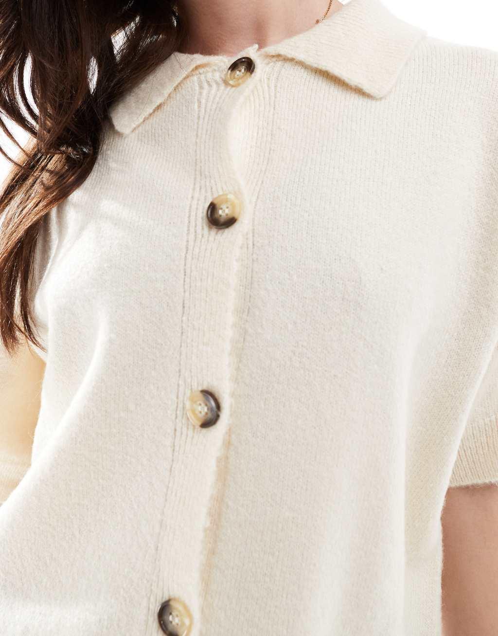 ASOS DESIGN knitted short sleeve shirt cardigan in cream Product Image