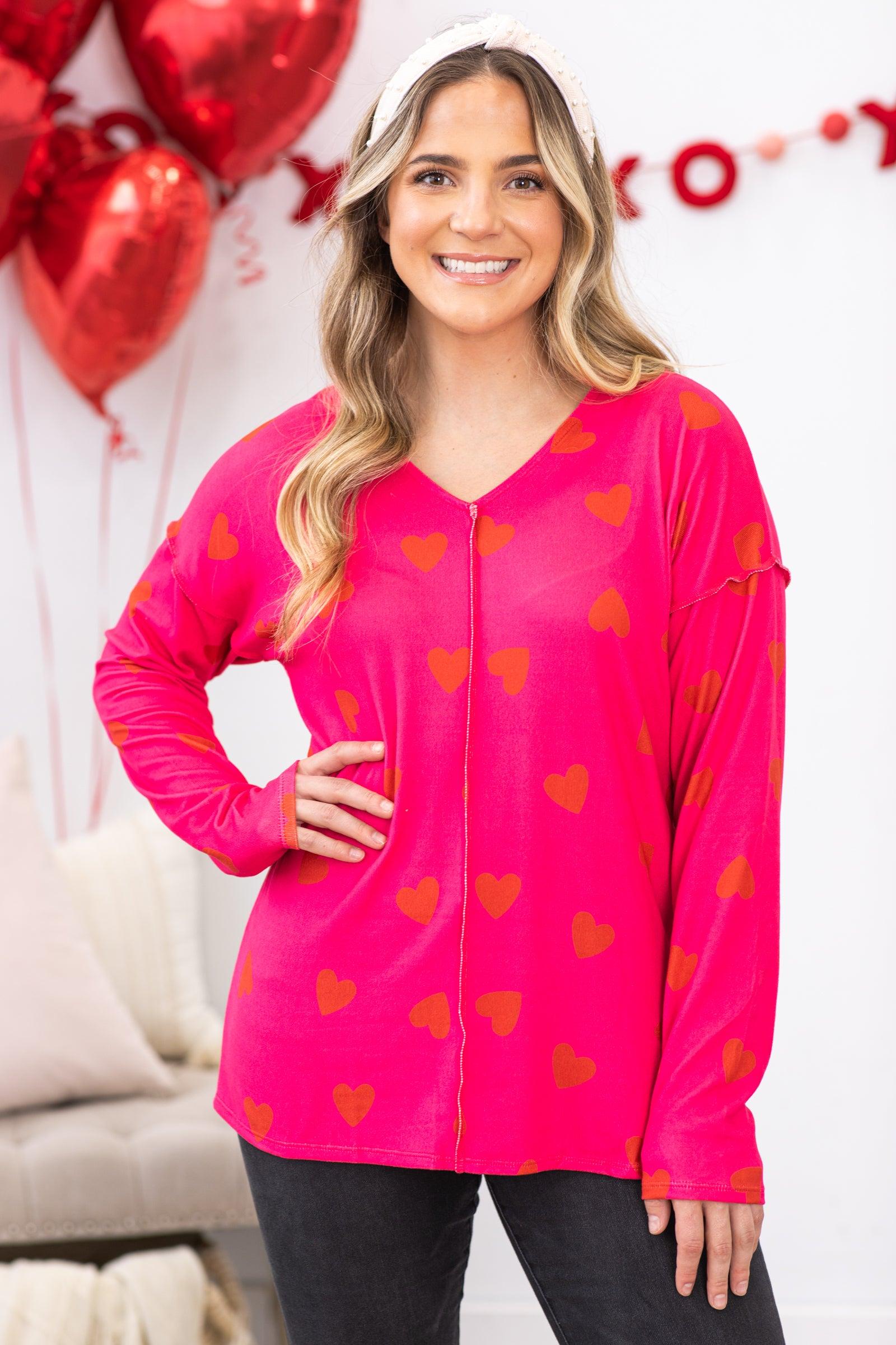 Hot Pink With Red Hearts Long Sleeve Product Image