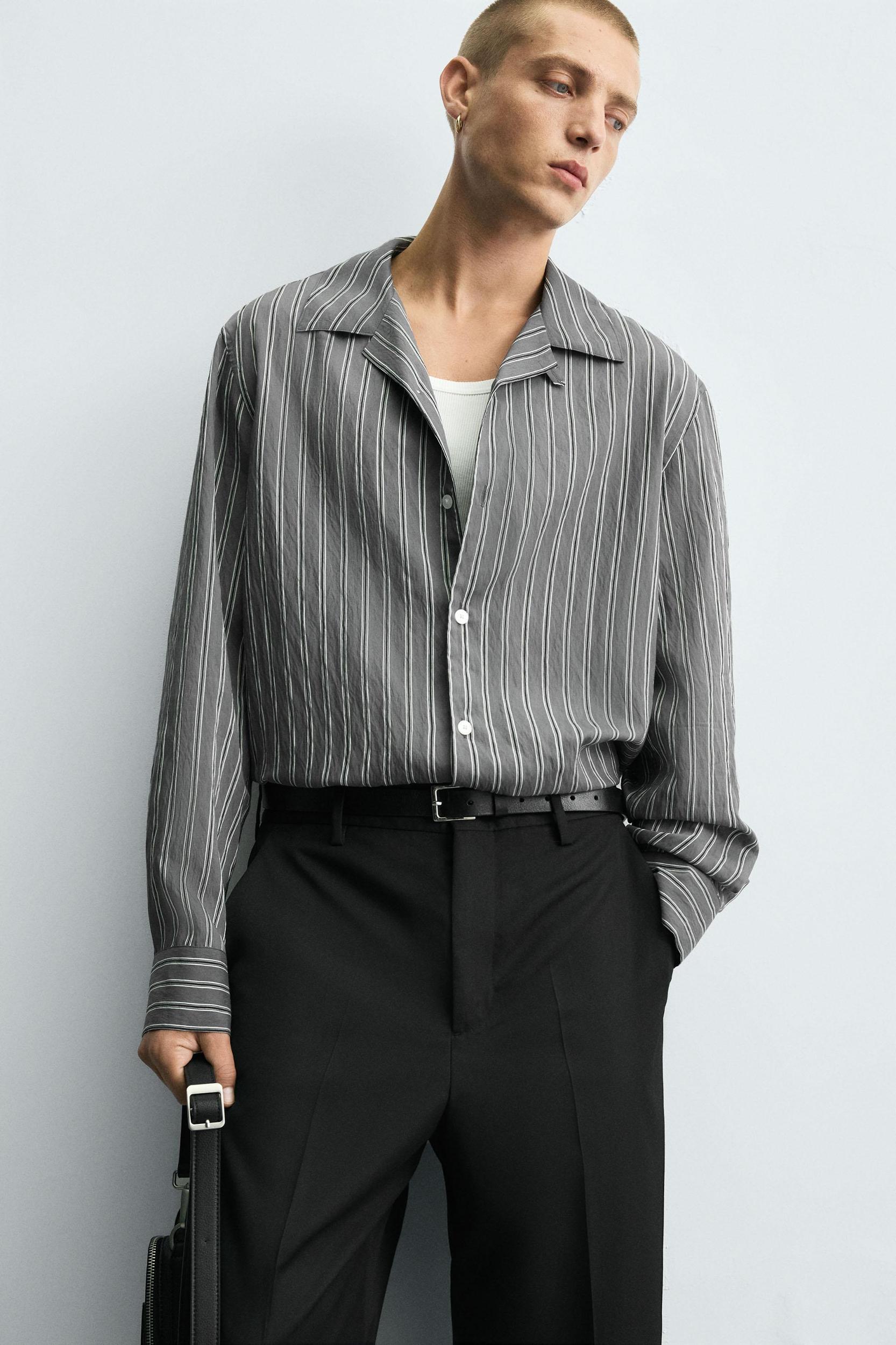 FLOWY SHIRT WITH WRINKLED STRIPE EFFECT Product Image