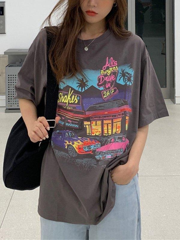 Motel Graphic Short  Sleeve Oversized Tee Product Image