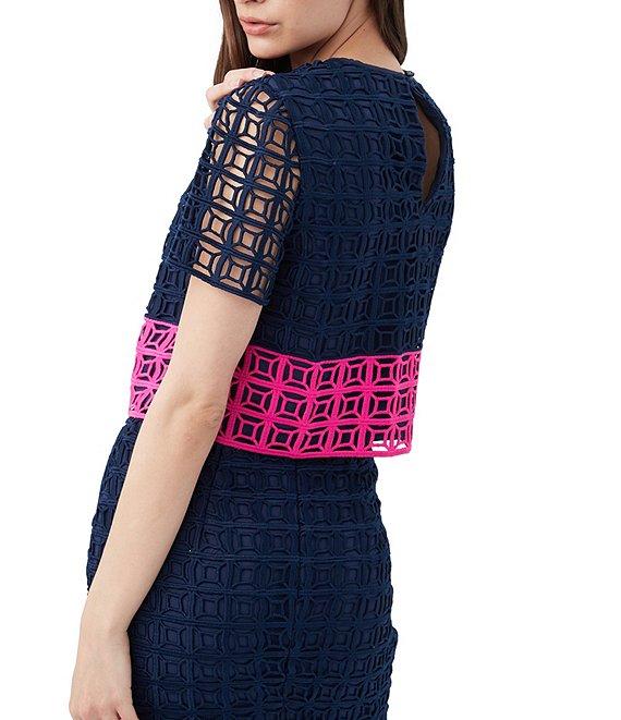 Trina Turk Serilda 2 Block Party Lace Round Neck Short Sleeve Top Product Image