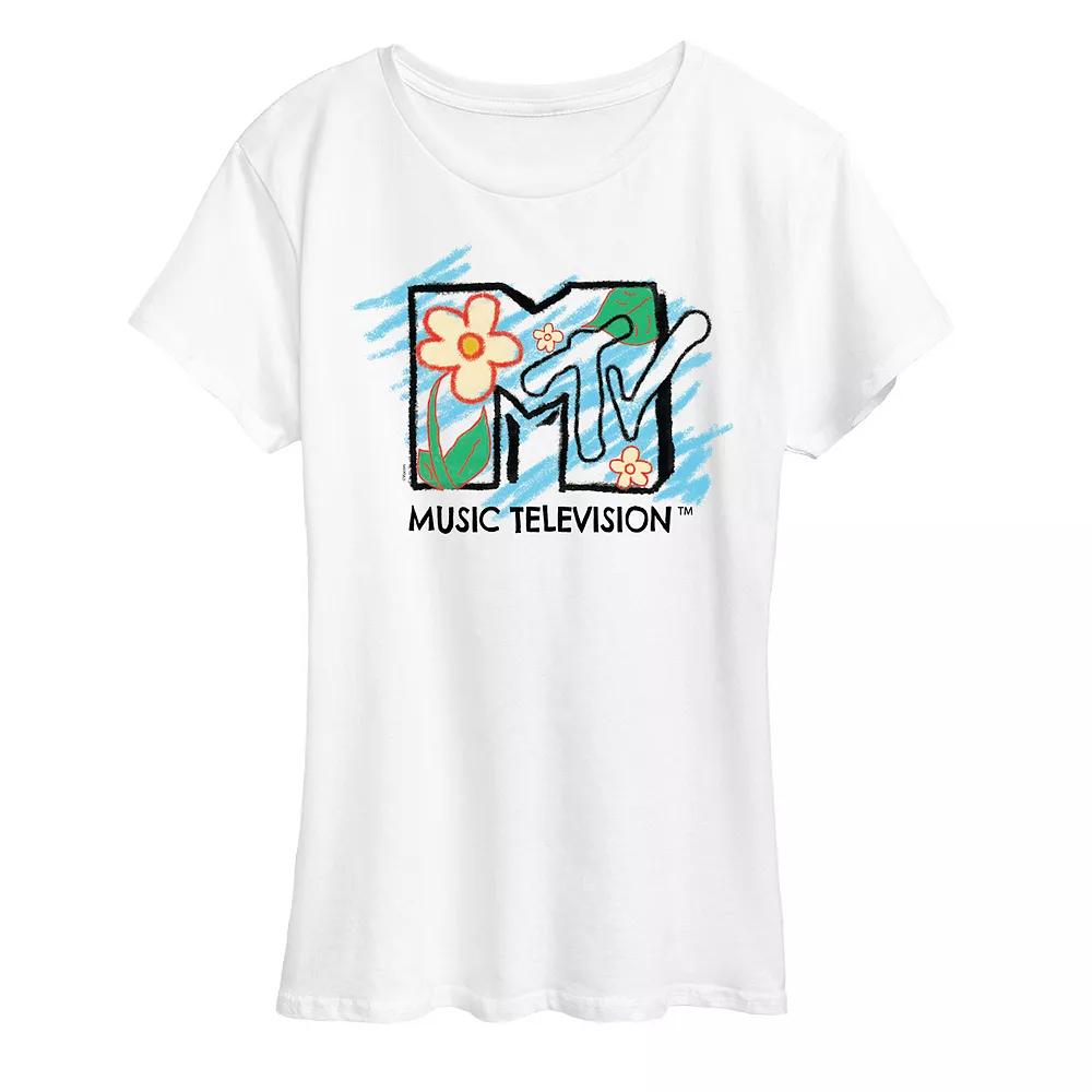 Plus MTV Sketchy Flowers Logo Graphic Tee, Women's,  Product Image