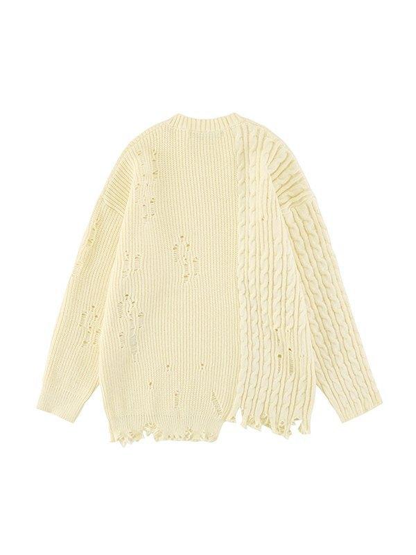 Men's Panel Distressed Cable Knit Sweater Product Image