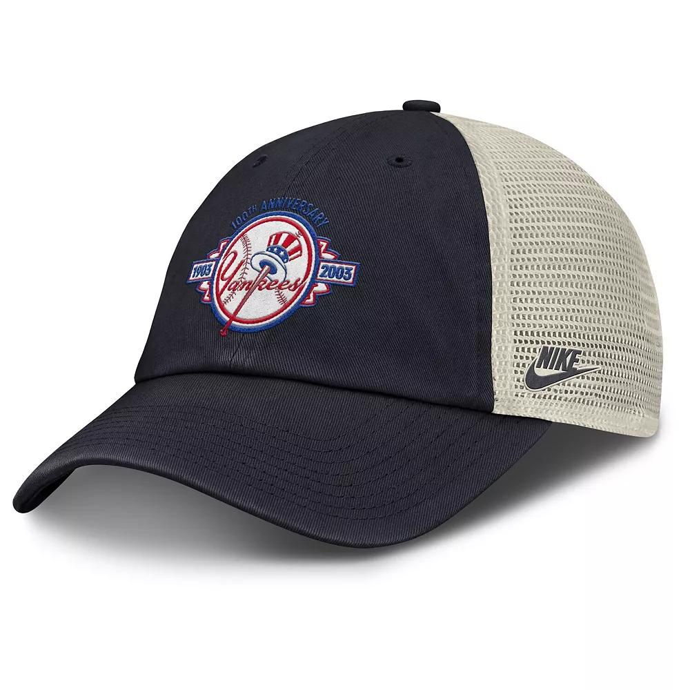 Men's Nike Navy/Natural New York Yankees Cooperstown Collection Club Trucker Adjustable Hat, Size: Medium/Large, Blue Product Image