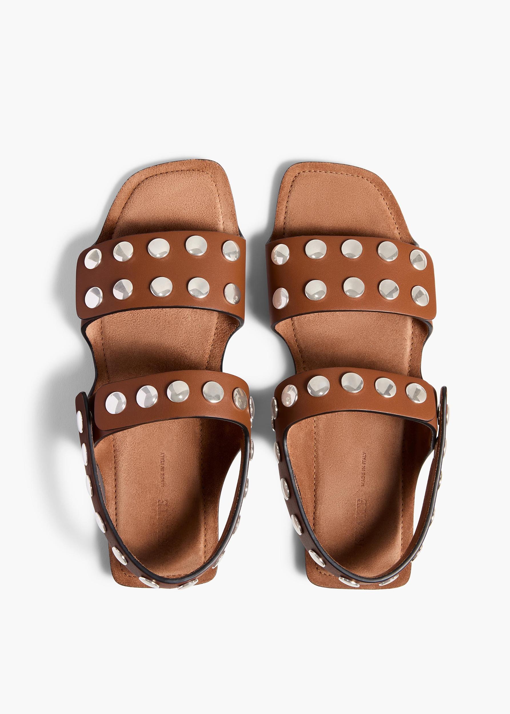 Boden Sandal in Dark Tan Leather with Silver Studs Product Image
