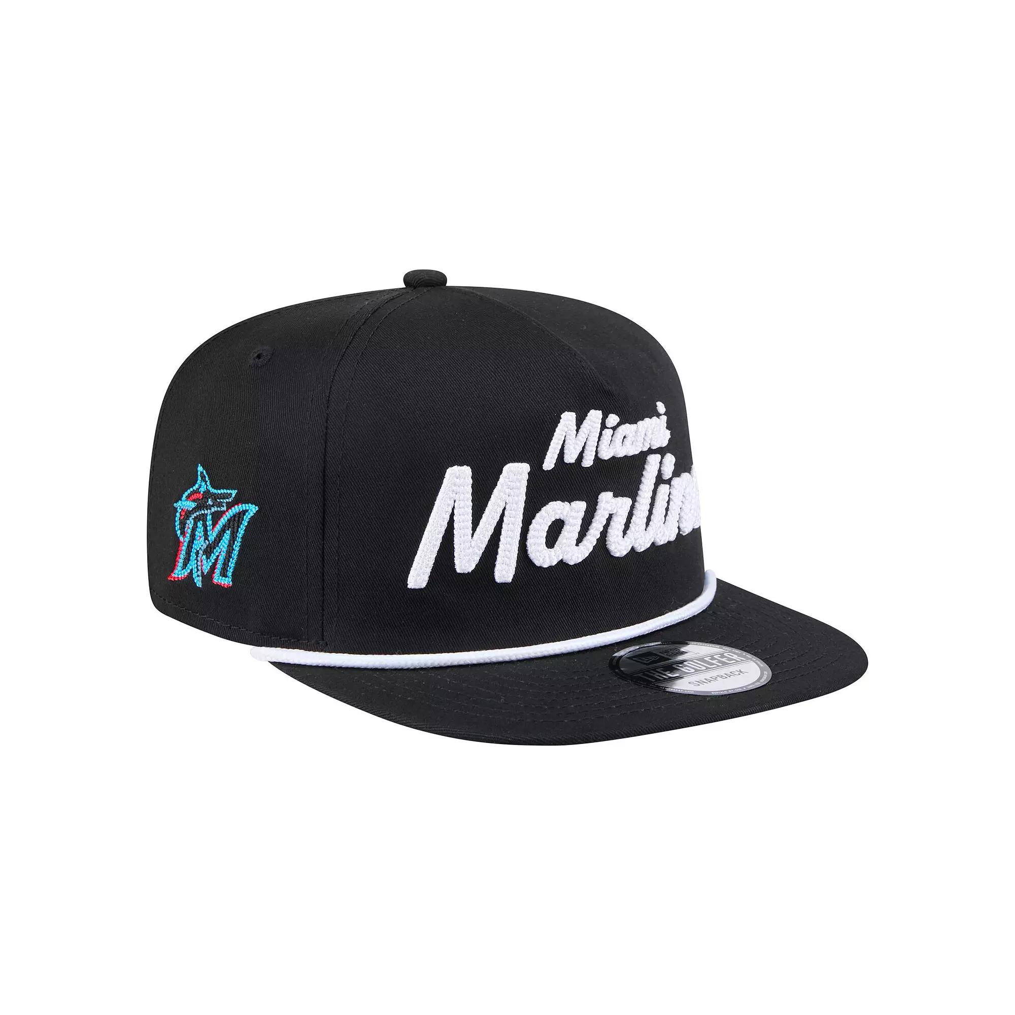 Men's New Era Black Miami Marlins Team Text Golfer Snapback Hat Product Image