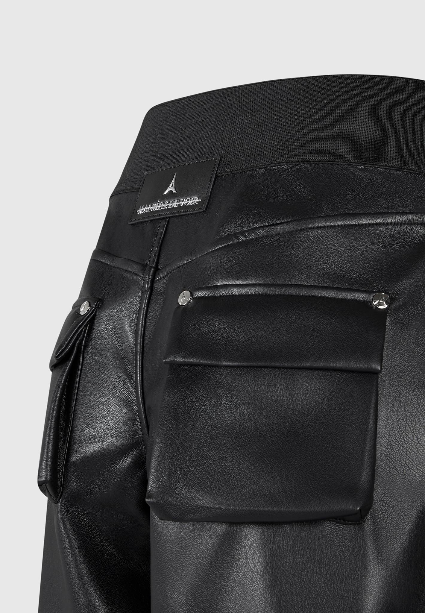 Elasticated Waist Leather Cargo Trousers - Black Female Product Image