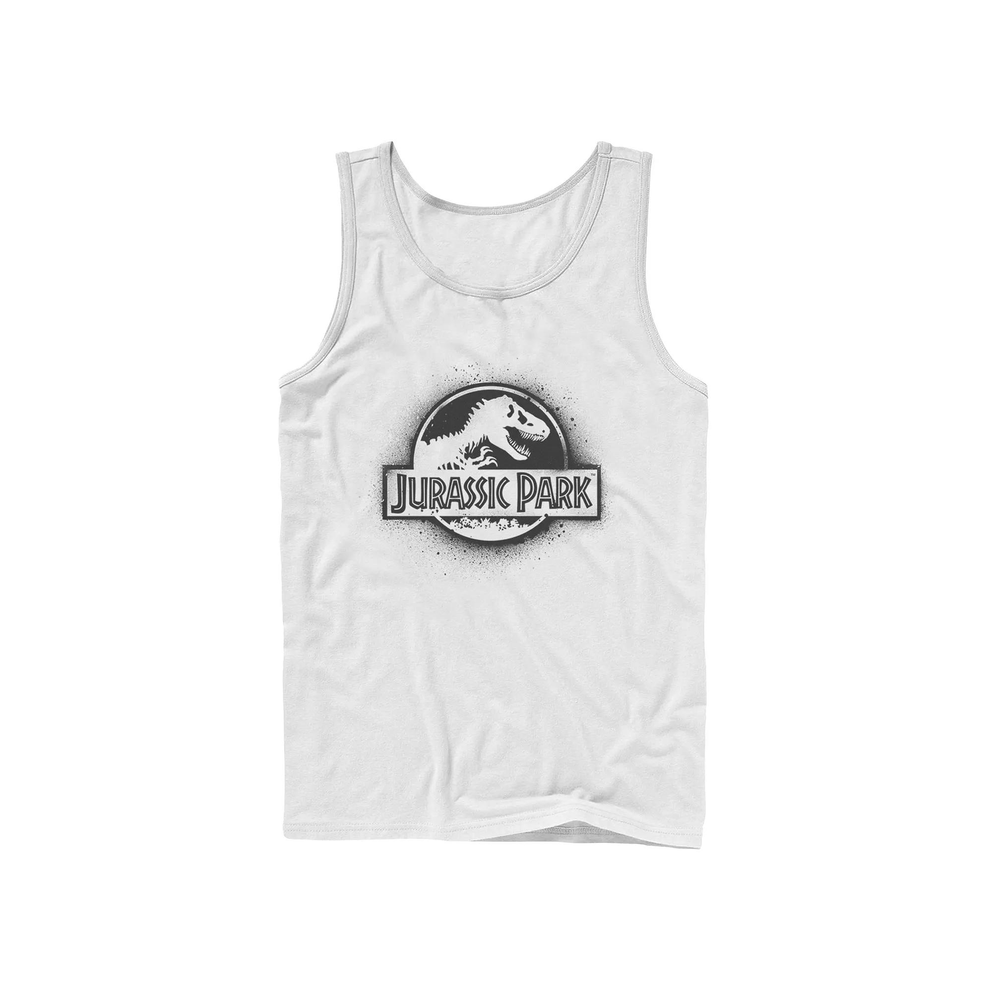 Men's Jurassic Park All White Spray Paint Stencil Movie Logo Tank Top,  Product Image