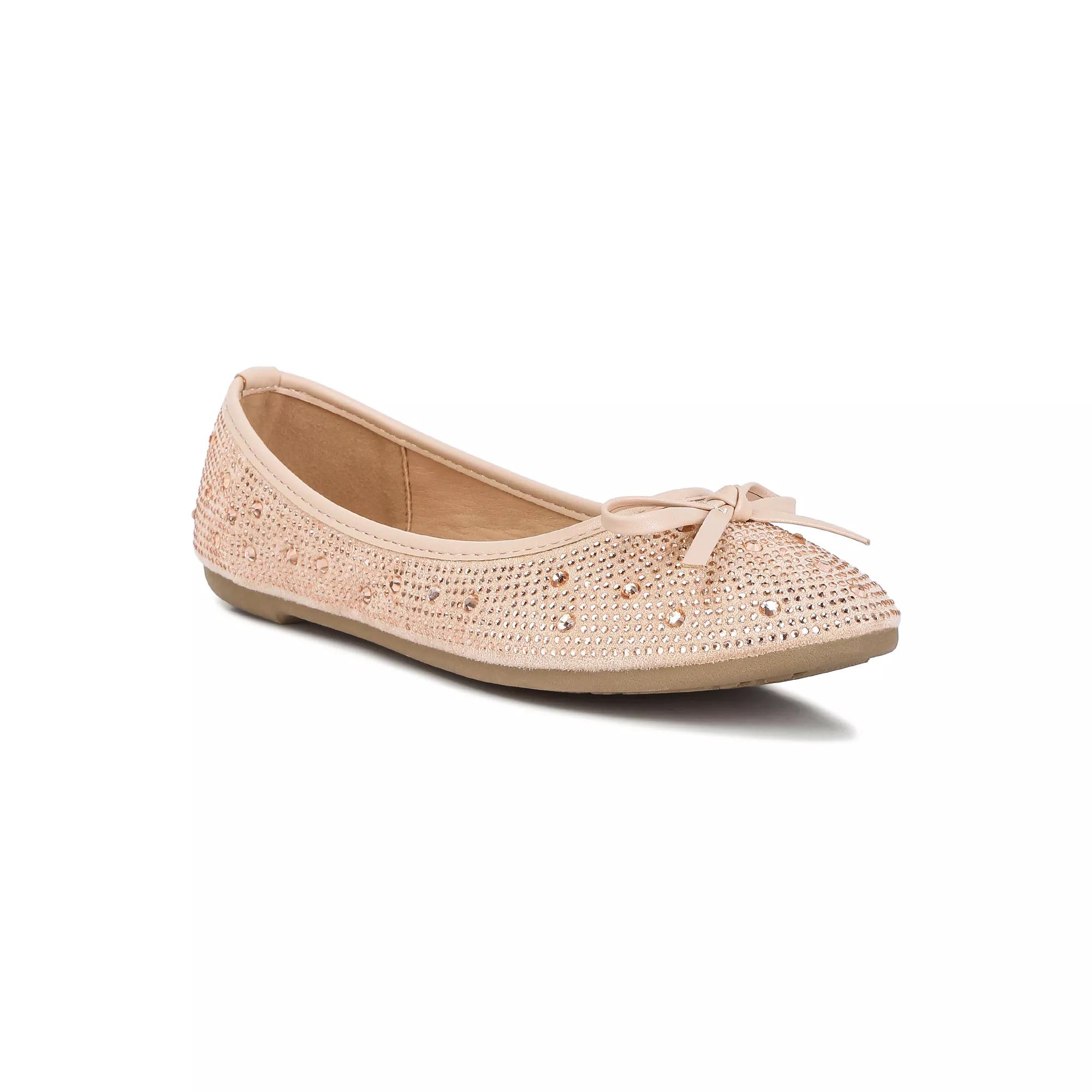 London Rag Women's Rhinestone & Stud Ballet Flats, Size: 5, Beige Product Image