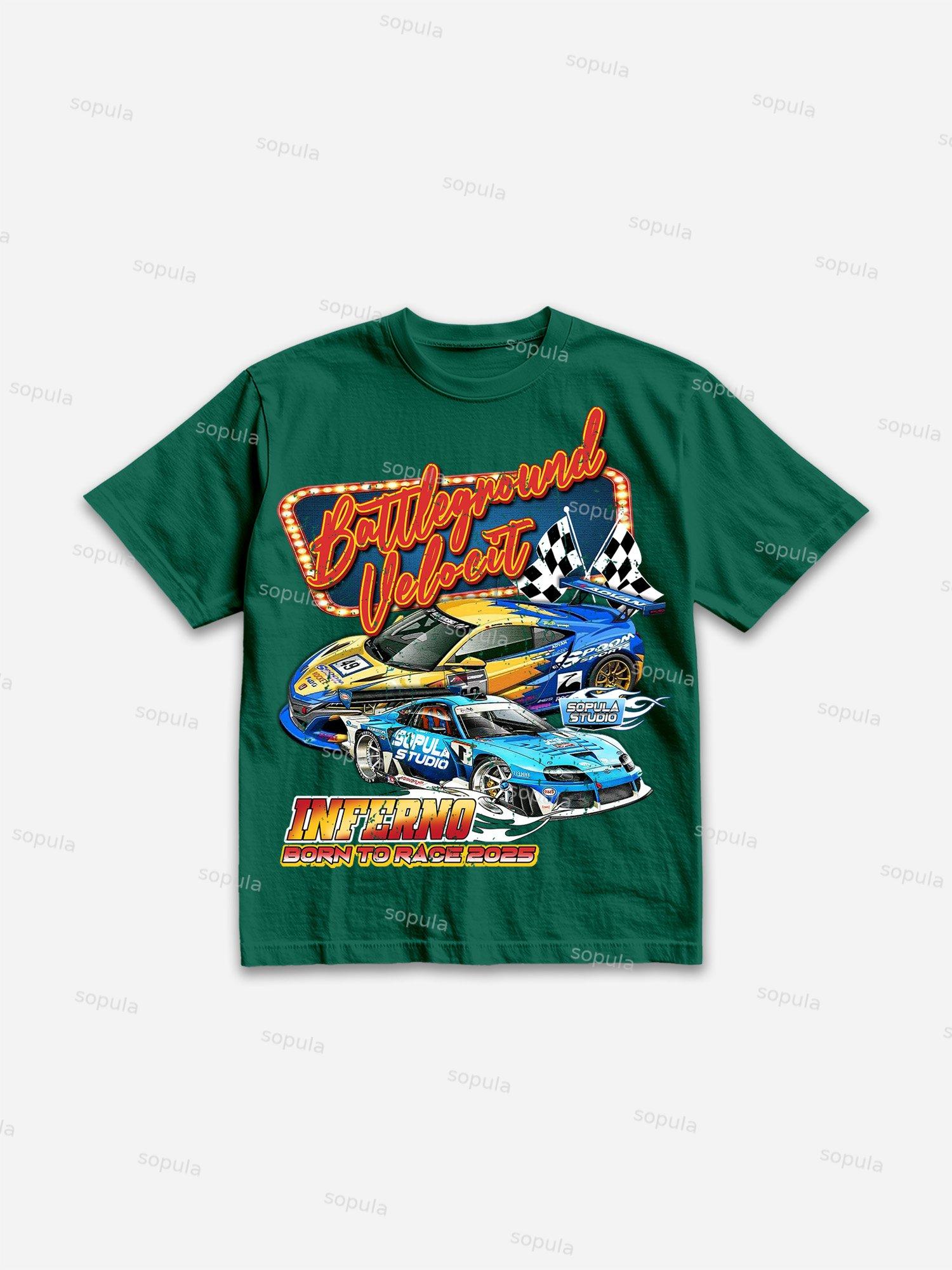 Racing Battleground Print Cotton T-shirt Product Image