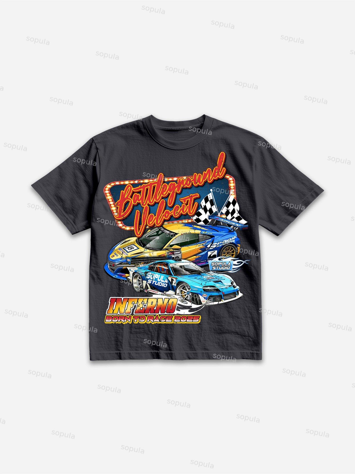 Racing Battleground Print Cotton T-shirt Product Image