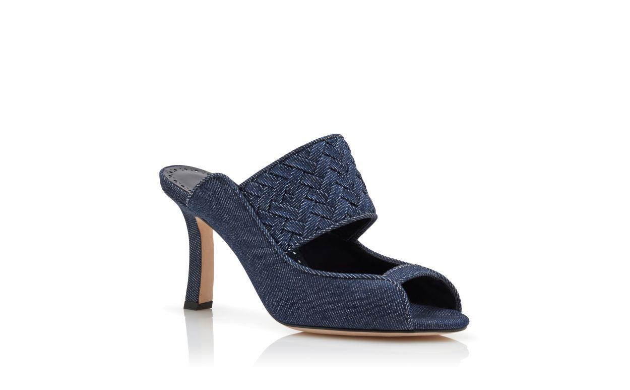 MINGASDEN Dark Blue Chambray Open Toe Mules Product Image