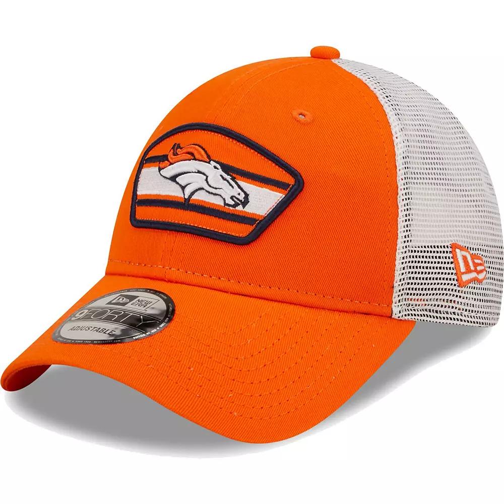 Men's New Era Orange/White Denver Broncos Logo Patch Trucker 9FORTY Snapback Hat Product Image