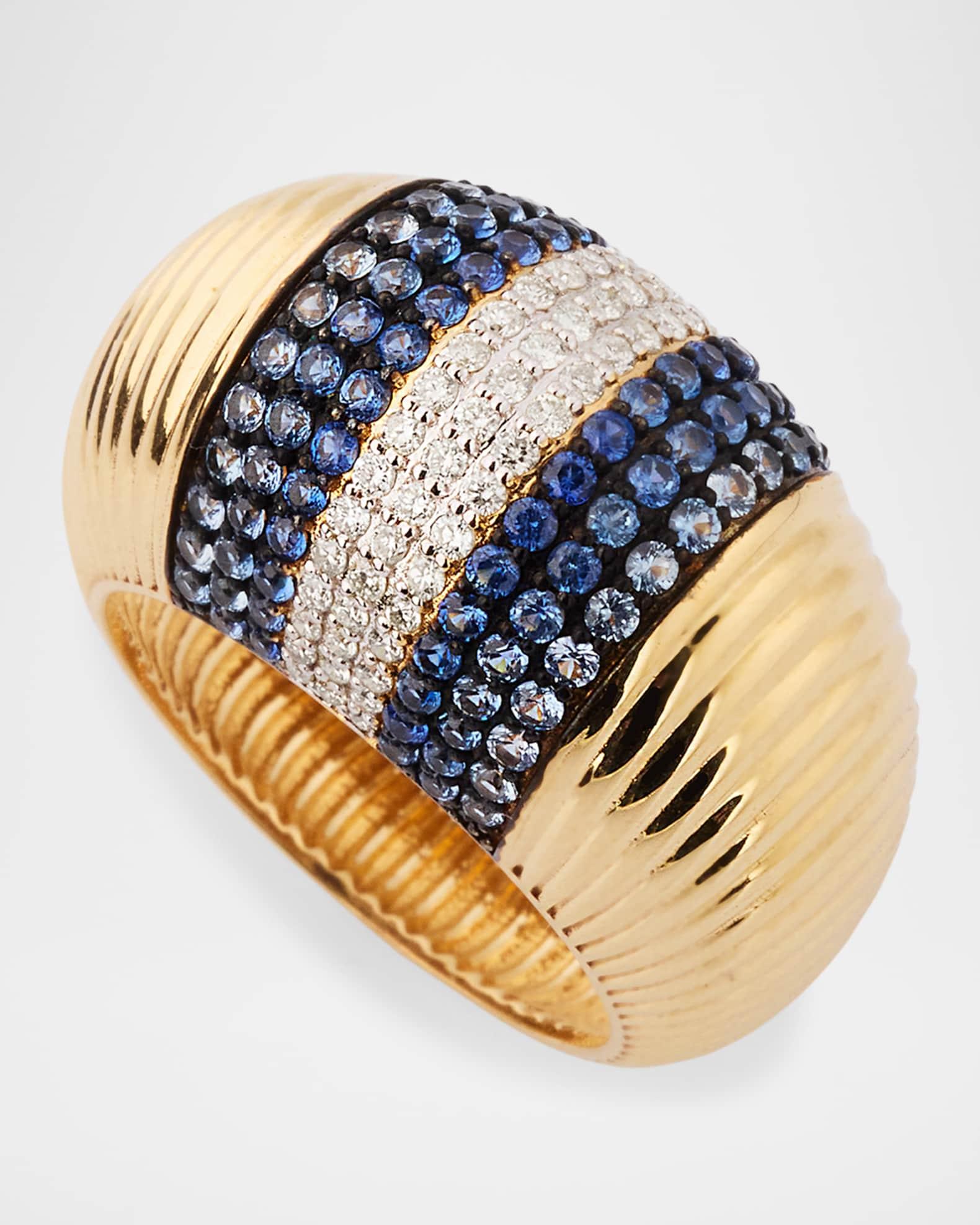 14K Yellow Gold Scallop Diamond and Sapphire Statement Ring, Size 7 Product Image