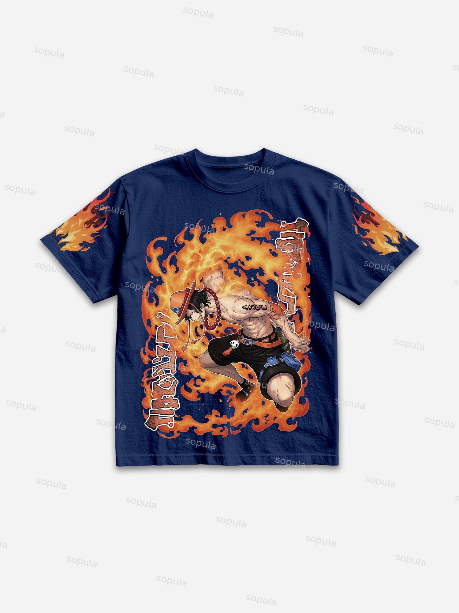 Flame-flame Fruit Comics Print Cotton T-shirt Product Image