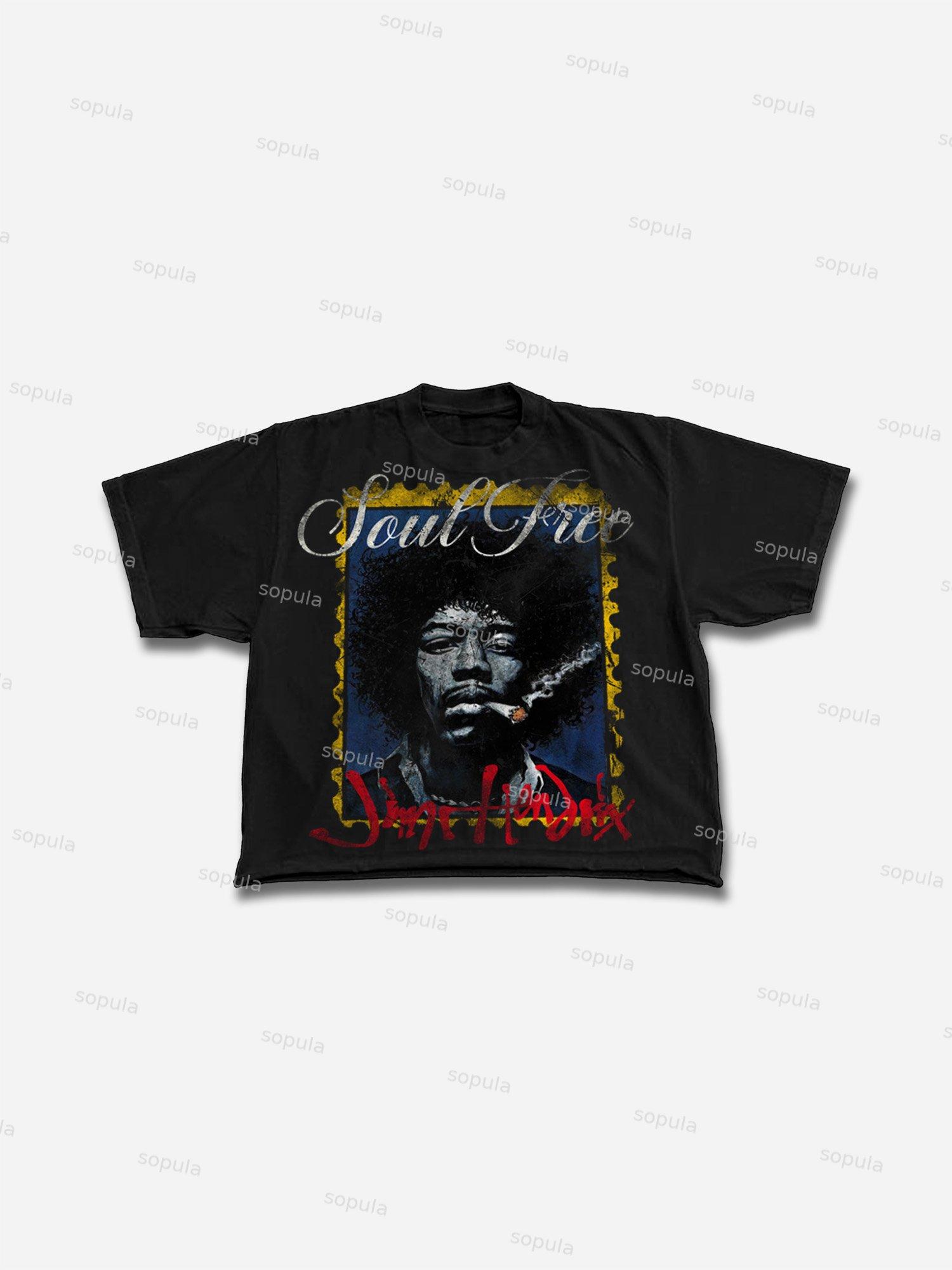 Jimi Hendrix Old Vintage Portrait Graphic Cropped T-shirt Product Image