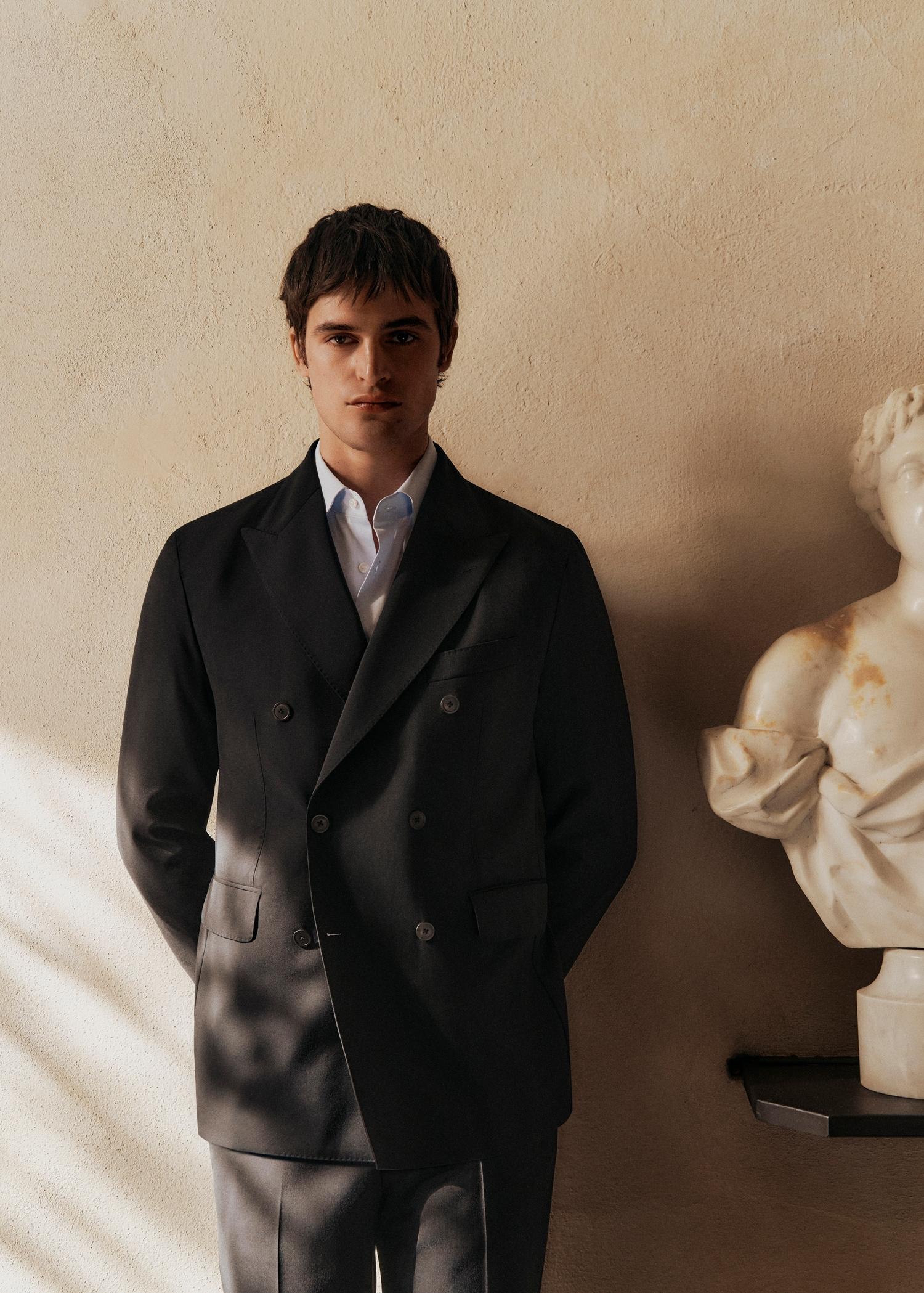 100% cold wool double-breasted suit blazer - Men | MANGO USA Product Image