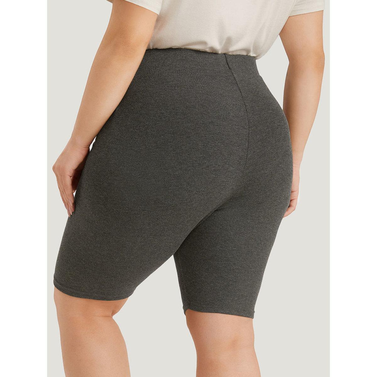 Plus Size Plain Ties Elastic Waist Skinny Leggings Women DimGray Casual High stretch Skinny High Rise Dailywear Leggings BloomChic 18-20/2X Product Image