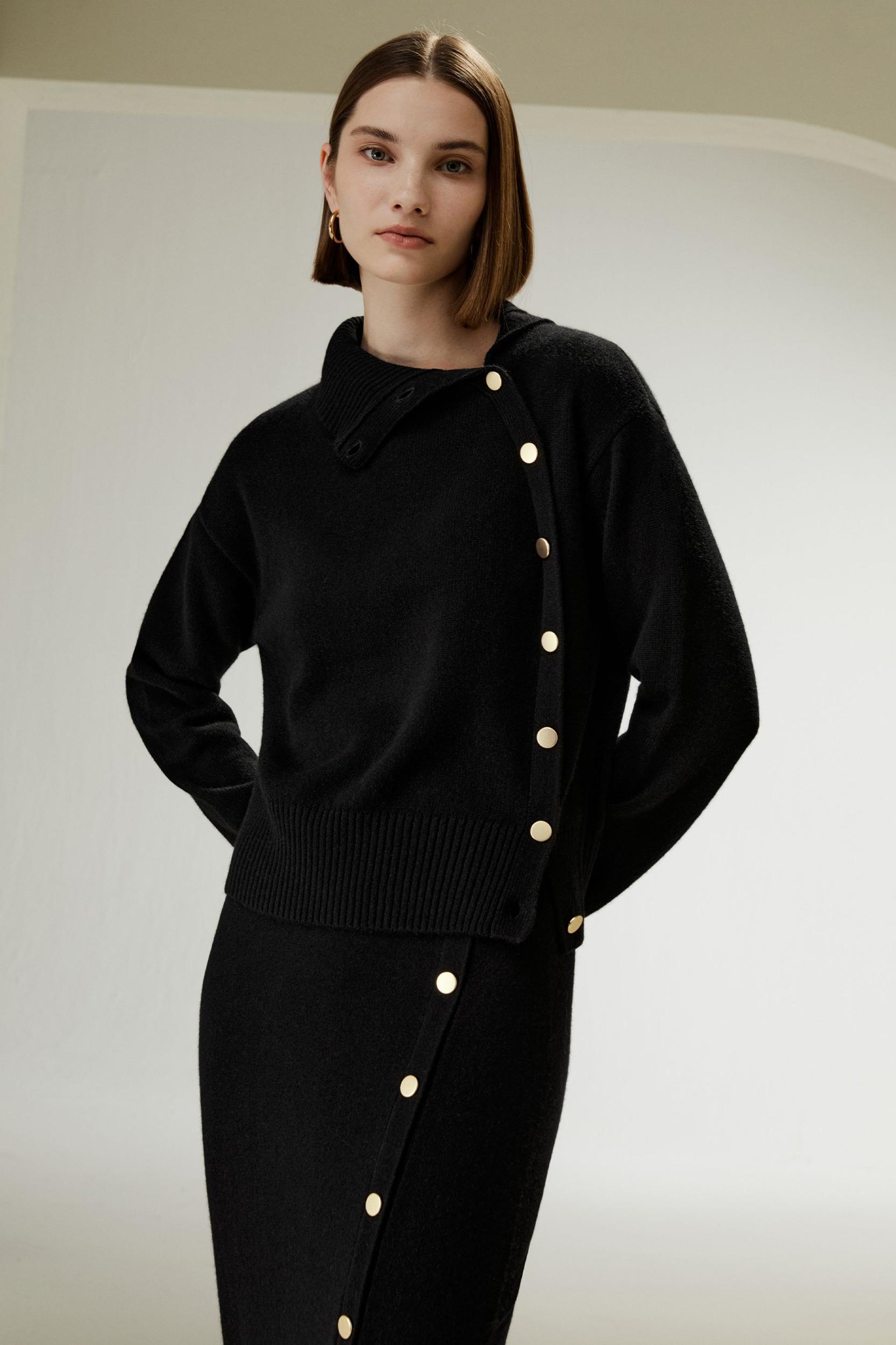 Cashmere Sweater With Row of Side Buttons Product Image