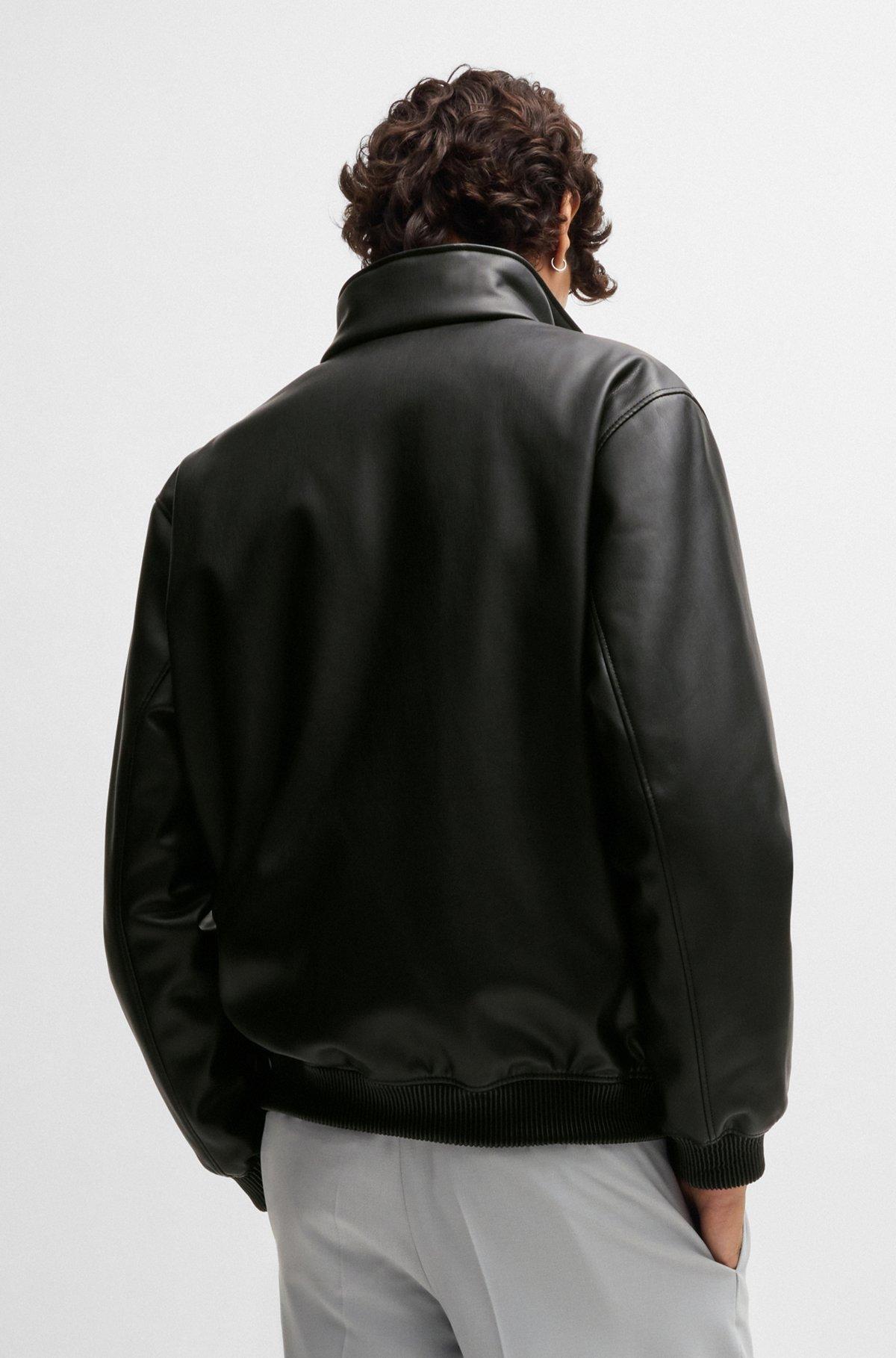 Faux-leather jacket with stacked logo Product Image