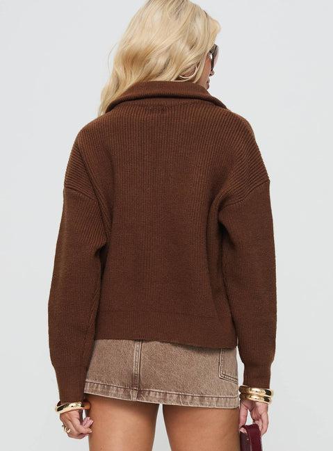 Too Busy Zip Up Sweater Chocolate Product Image