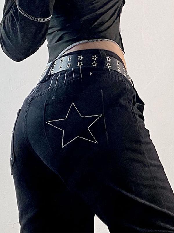 American Retro Star Embroidery Boyfriend Jeans Product Image