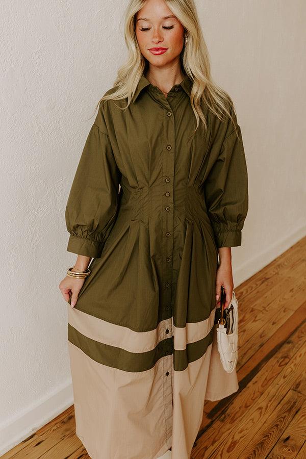 Hopeless Romantic Button Down Midi in Army Green Product Image