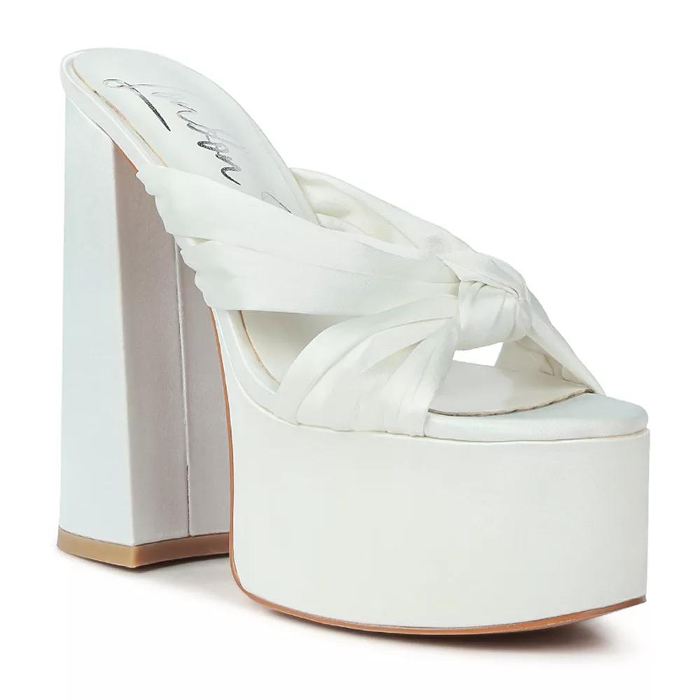 London Rag Strobing Women's Knotted Chunky Platform Block Heel Sandals, Size: 8.5, White Product Image