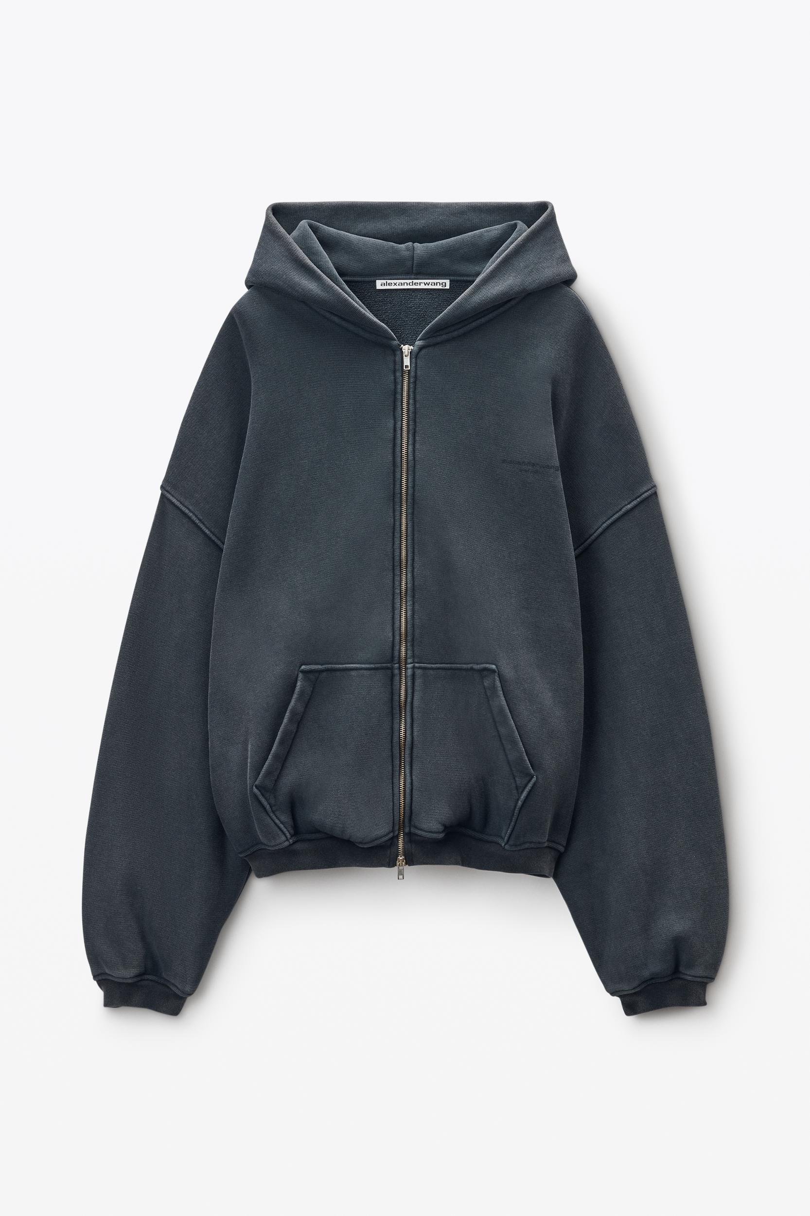 Black Cotton Logo Zip-up Hoodie Product Image