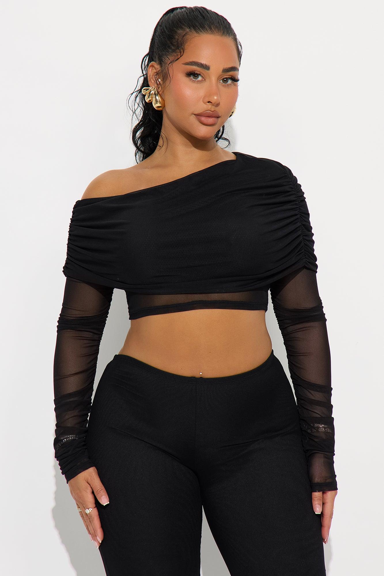 Shilo Off Shoulder Mesh Pant Set - Black Female Product Image