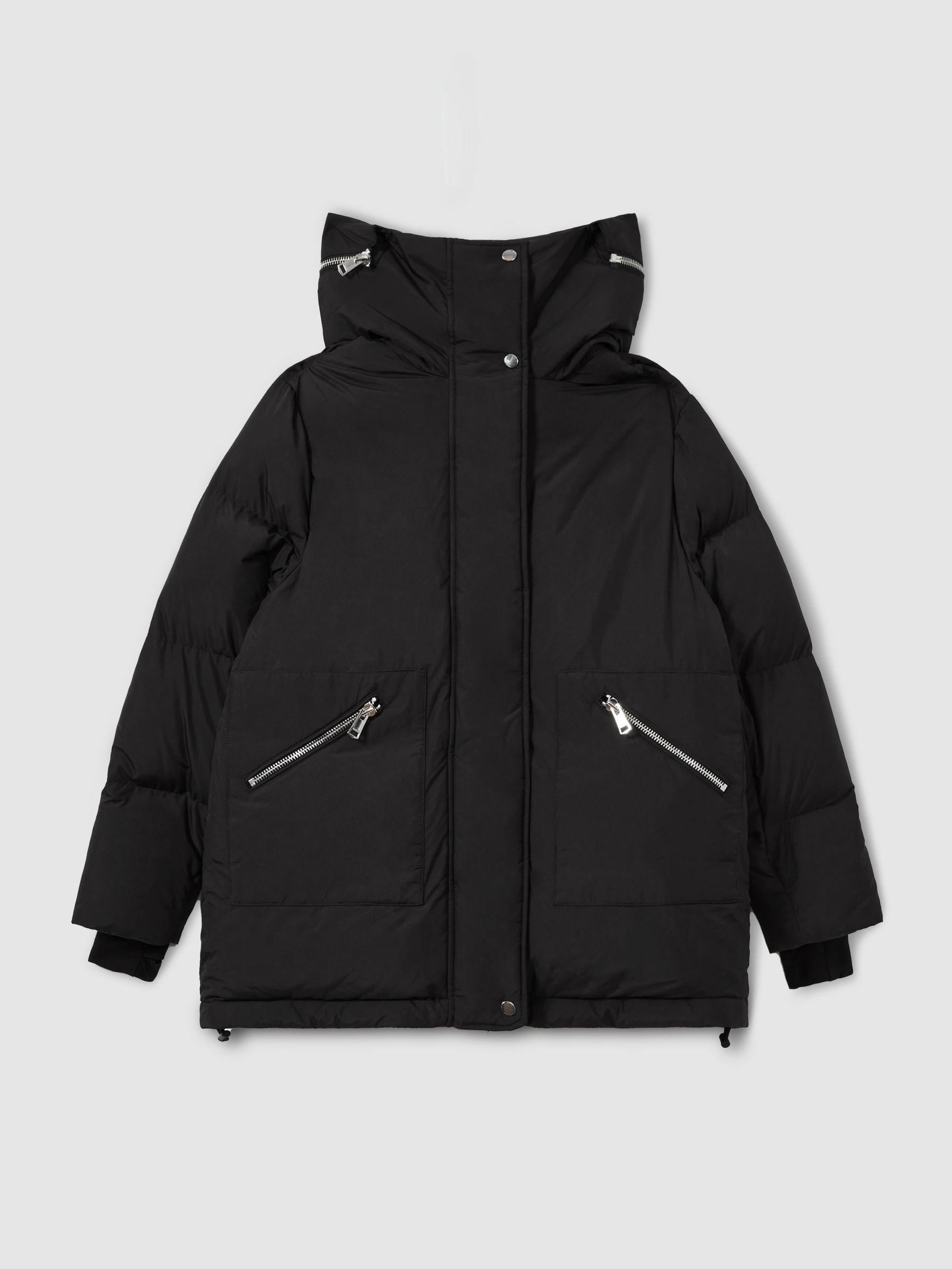 Concealed-Hood Puffer Coat in Black Product Image