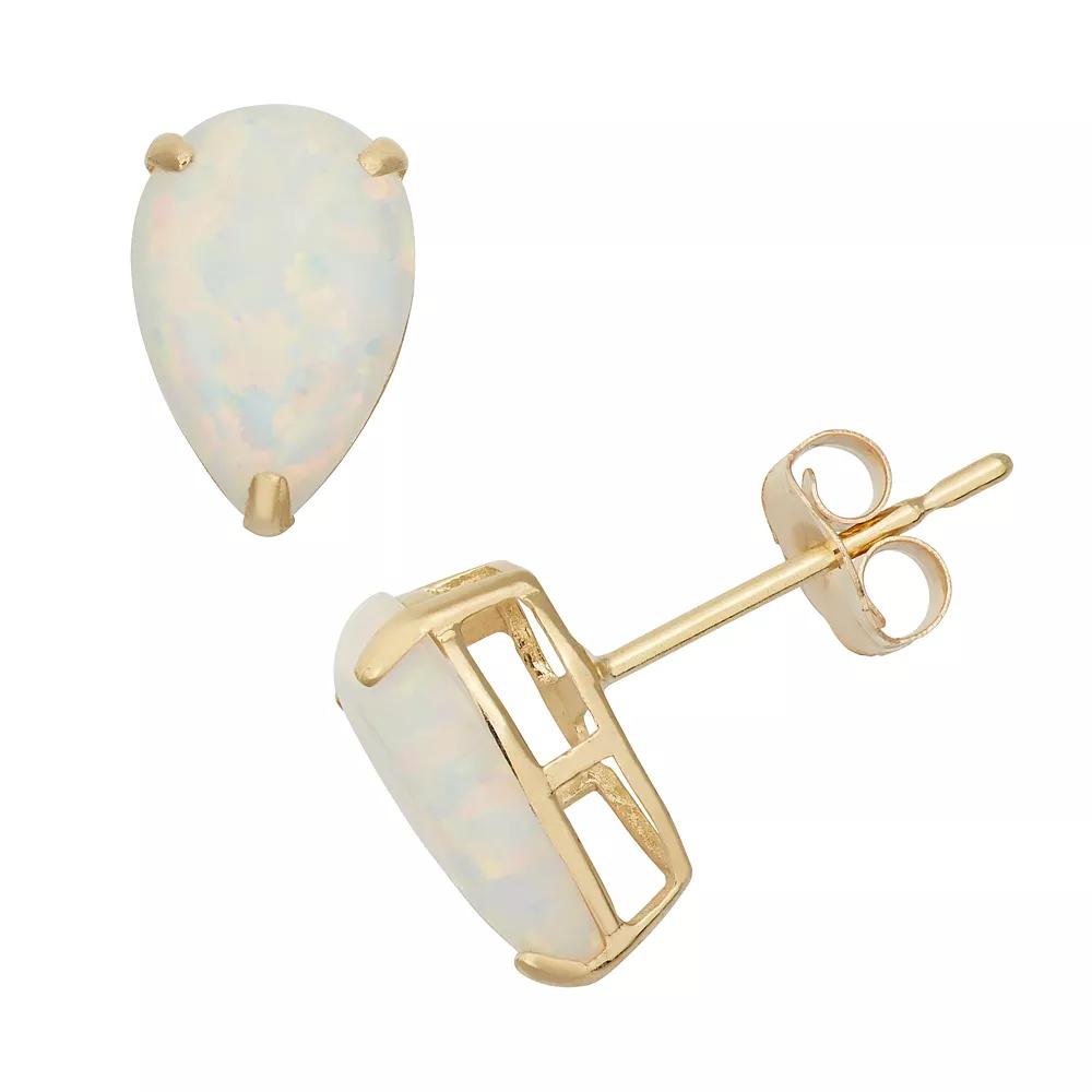Designs by Gioelli Lab-Created Opal 10k Gold Teardrop Stud Earrings, Women's, White Product Image